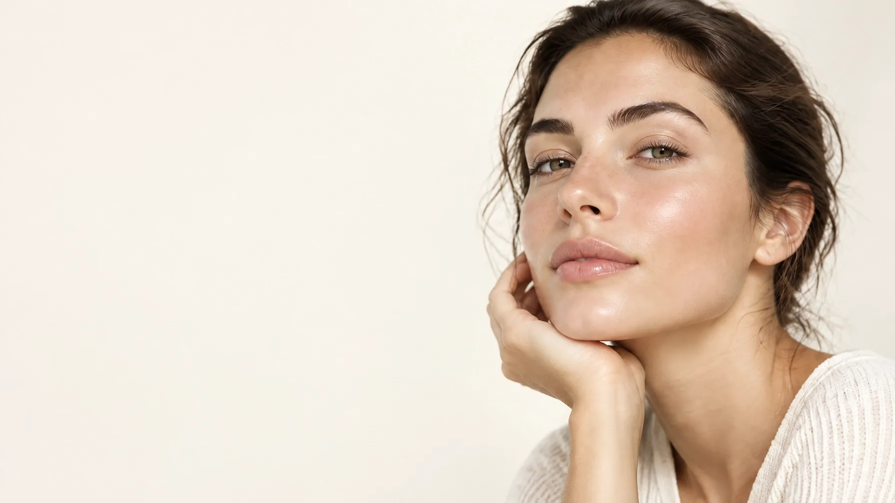 Woman with naturally radiant skin in soft daylight